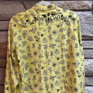 Zadig & Voltaire Tiano Manga 100% Silk Western Button Up Shirt Yellow Black Med